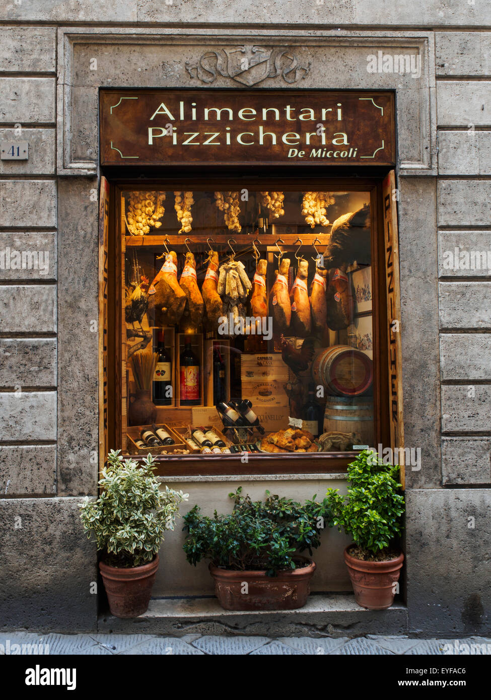 A salumeria, or deli, for fine Italian meats; Siena, Italy Stock Photo
