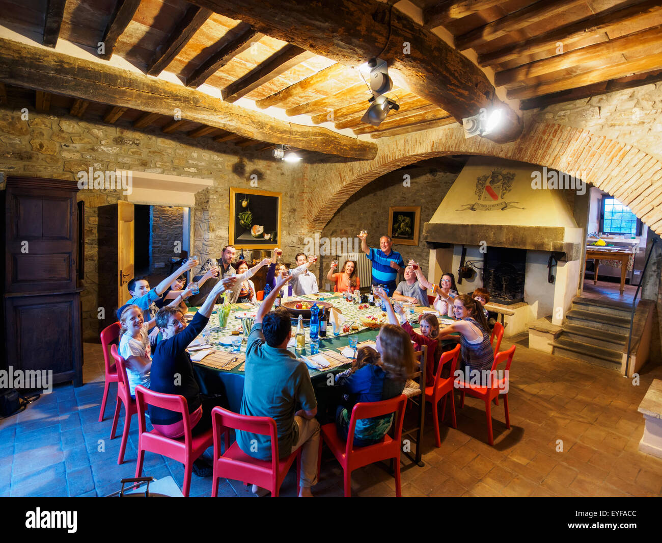 Joy,Together,Italy,Florence,Dining,Family Stock Photo