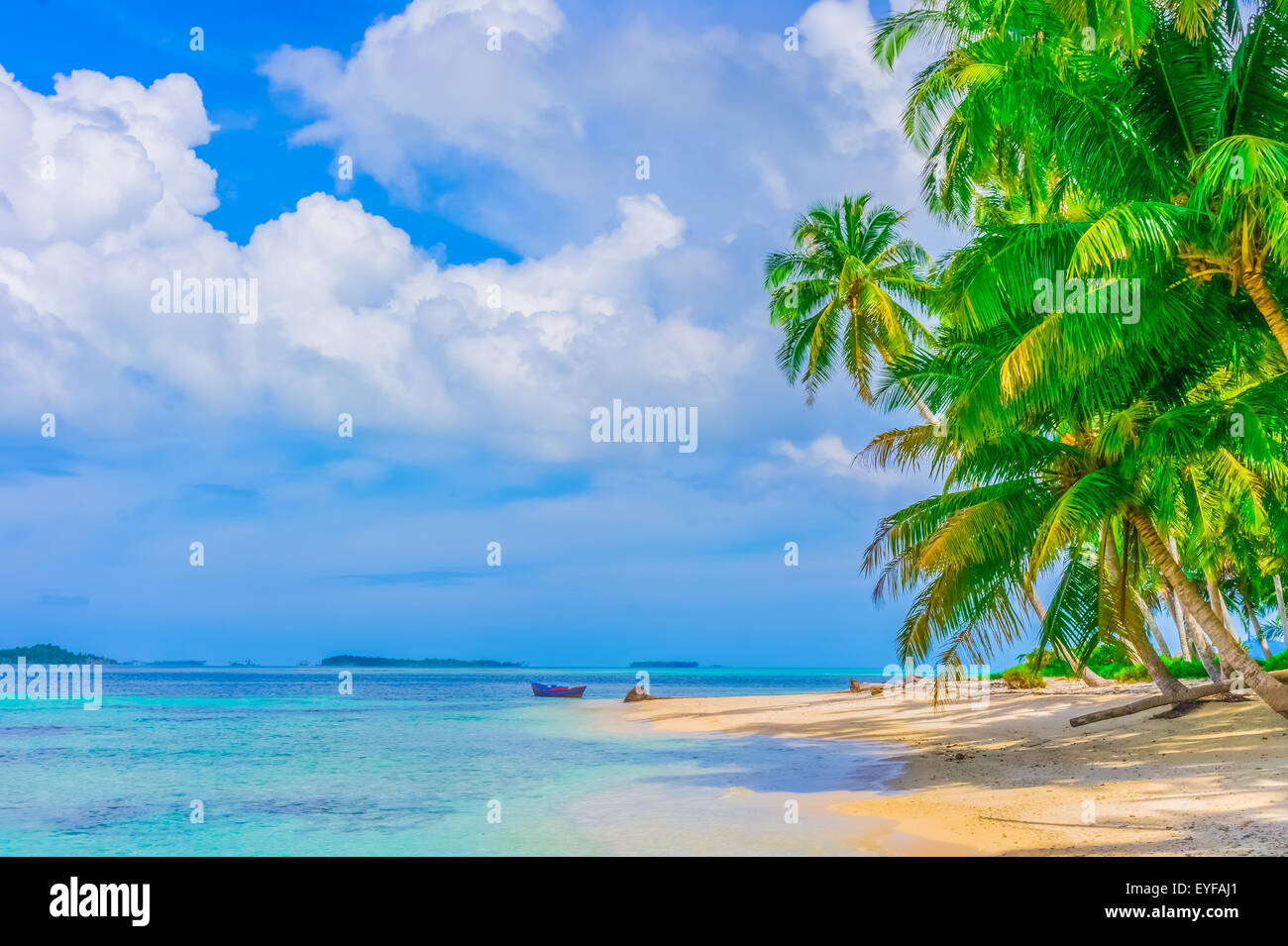 Desert island with palm trees, Indian Ocean, Indonesia Stock Photo