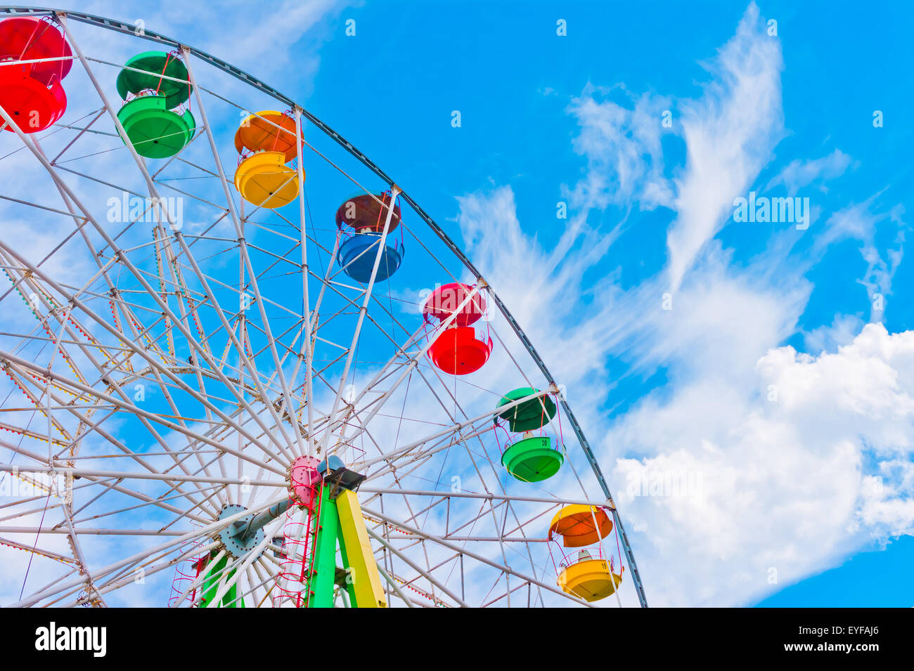Colorful ferris wheel on blue sky background Stock Photo - Alamy
