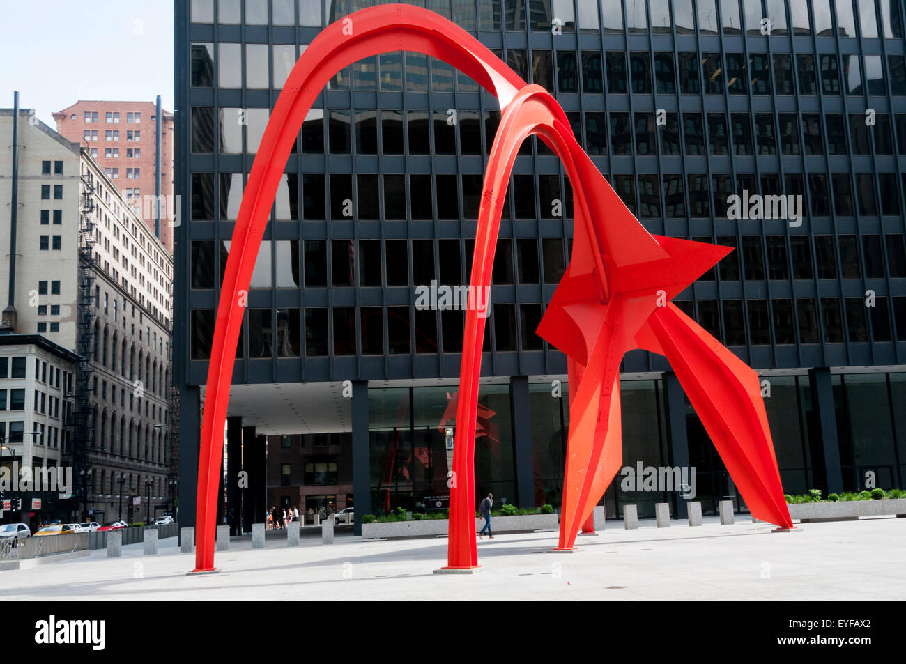 Flamingo by Alexander Calder in Federal Plaza, Chicago. Stock Photo