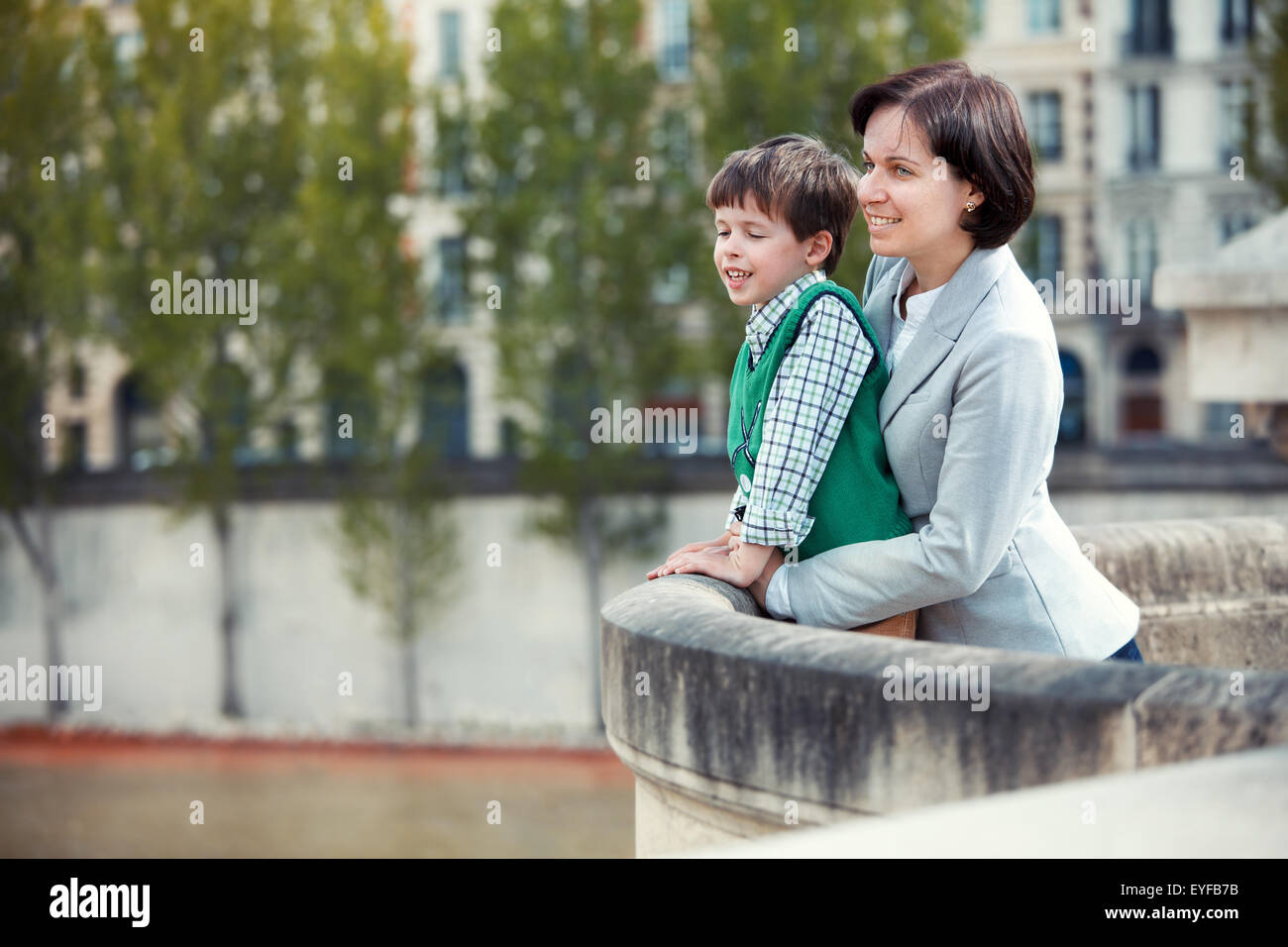 Mother and son having fun during summer vacation Stock Photo