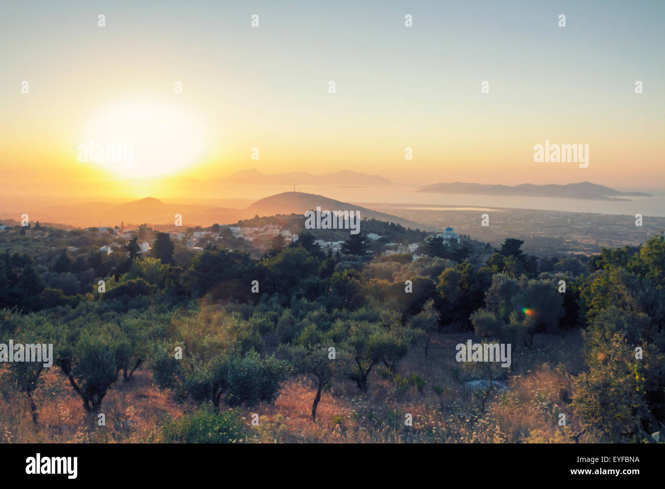 beautiful dramatic sunset in Kos, Greece Stock Photo