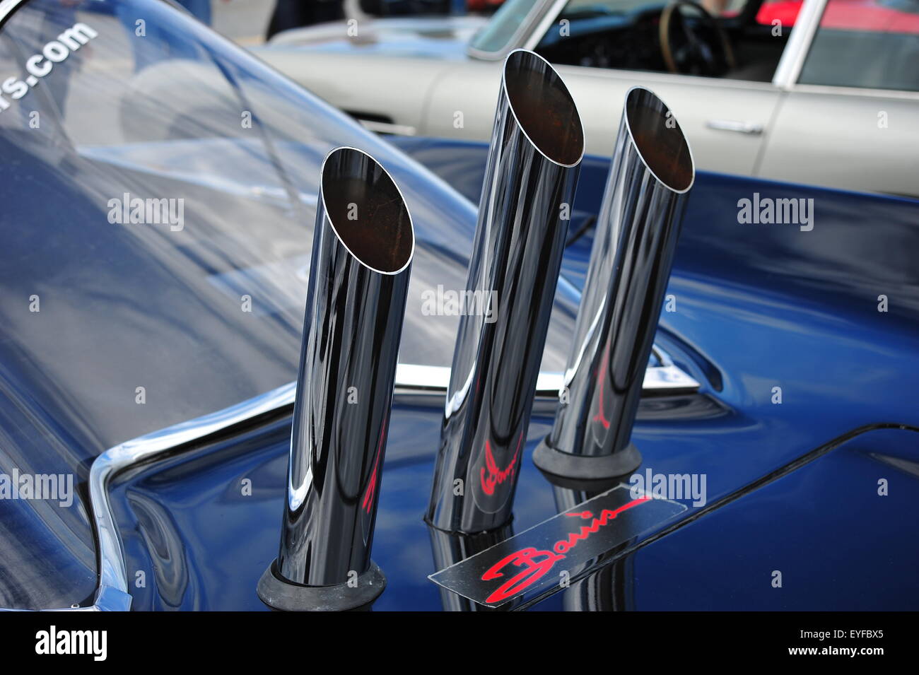 Close up of rocket launchers on classic 1966 Batmobile. Stock Photo