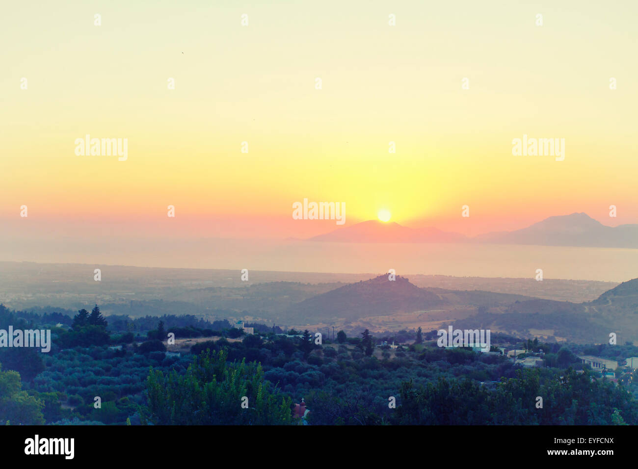 beautiful dramatic sunset in Kos, Greece Stock Photo