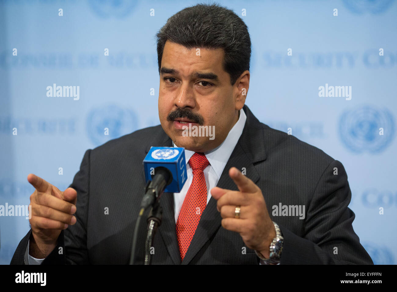 New York, USA. 28th July, 2015. President Nicolas Maduro of Venezuela ...