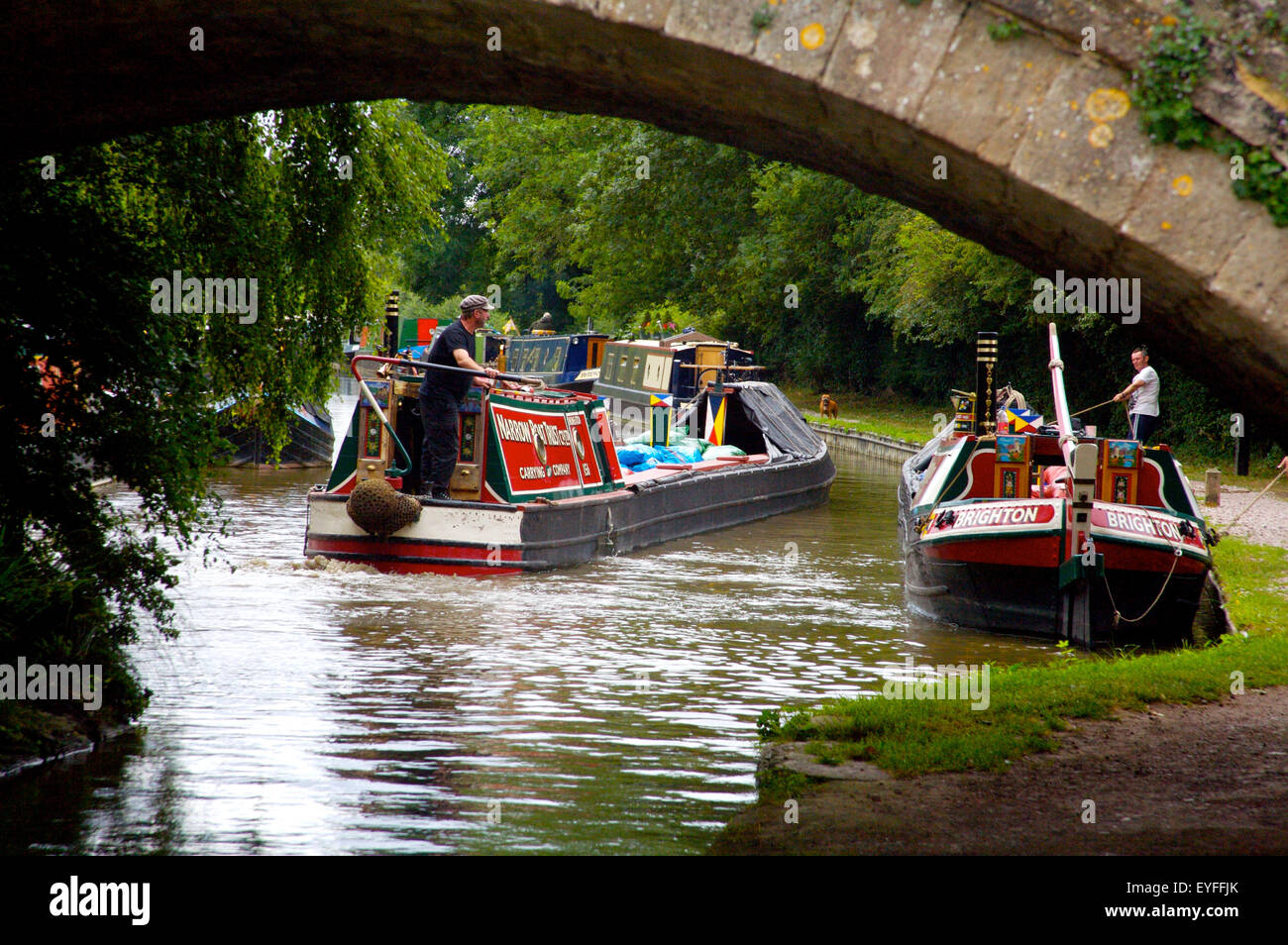 Boats on Oxfordshire Canal, Lower Heyford; Oxfordshire, England Stock Photo