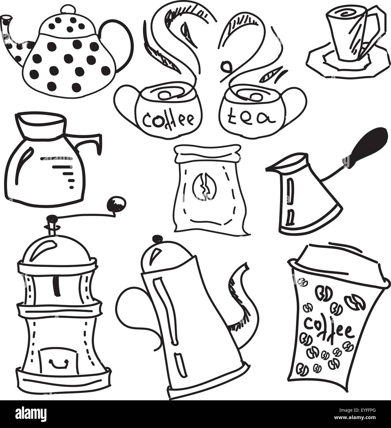 Cup of coffee doodle.Coffee time. Used for kitchen, cafe stuff, wallpaper,  pattern fills, web page background, surface textures. Vector illustration  Stock Vector Image & Art - Alamy