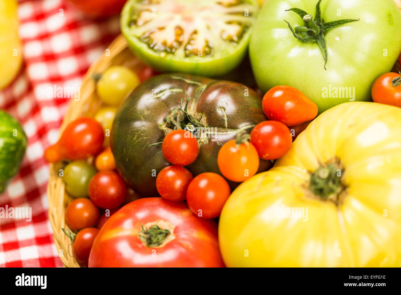 Freshly Picked Heirloom Tomatoes From The Backyard Farm Stock