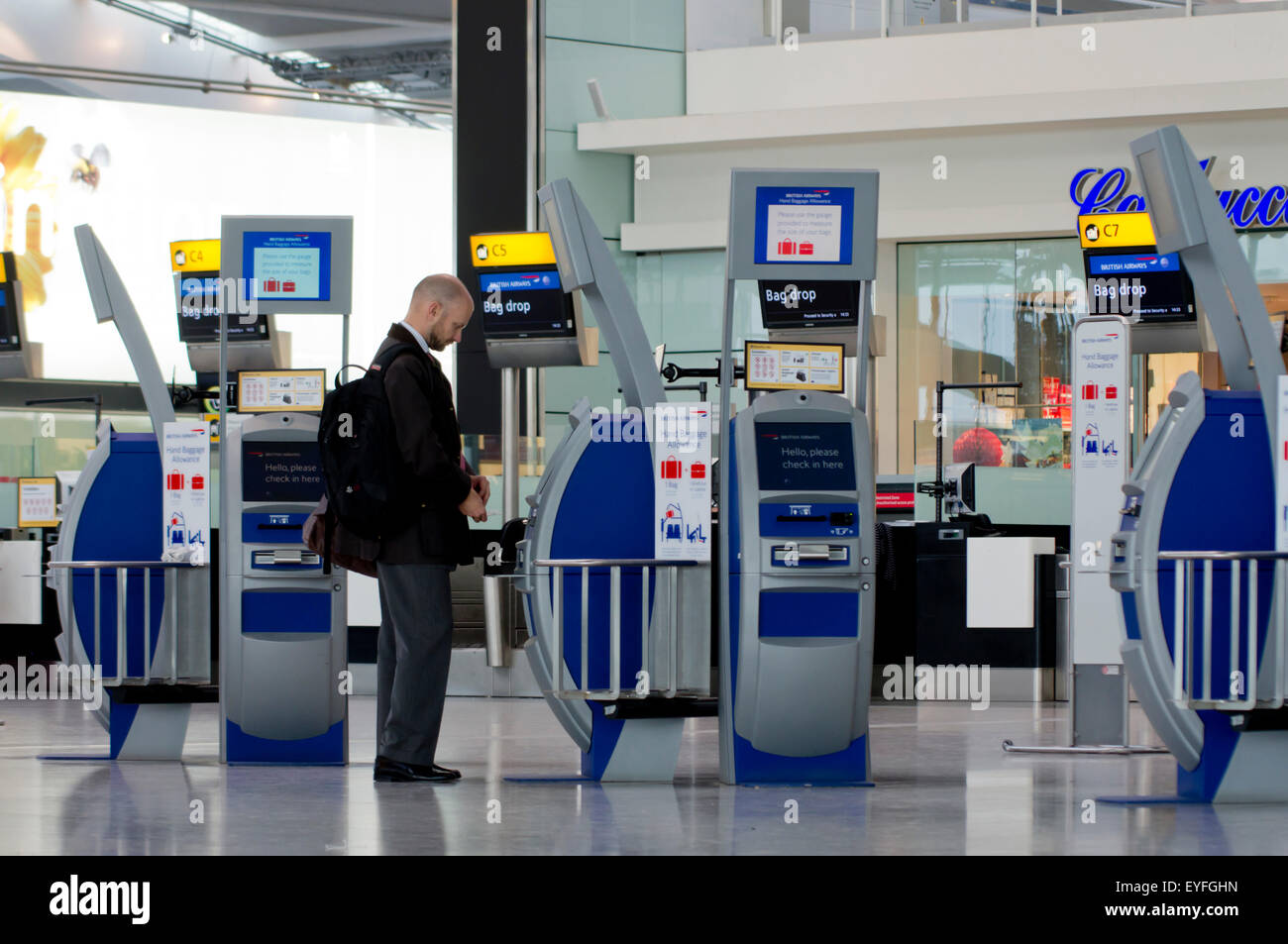 Uk, England, Heathrow Airport Terminal Checkin. Stock Photo