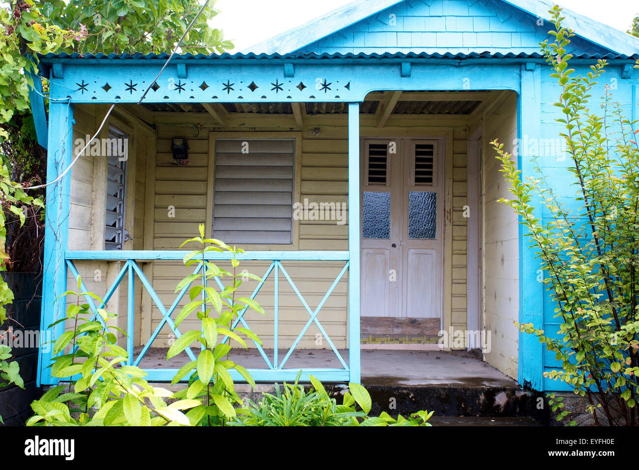 Blue and yellow house; Nevis Island, West Indies Stock Photo Alamy