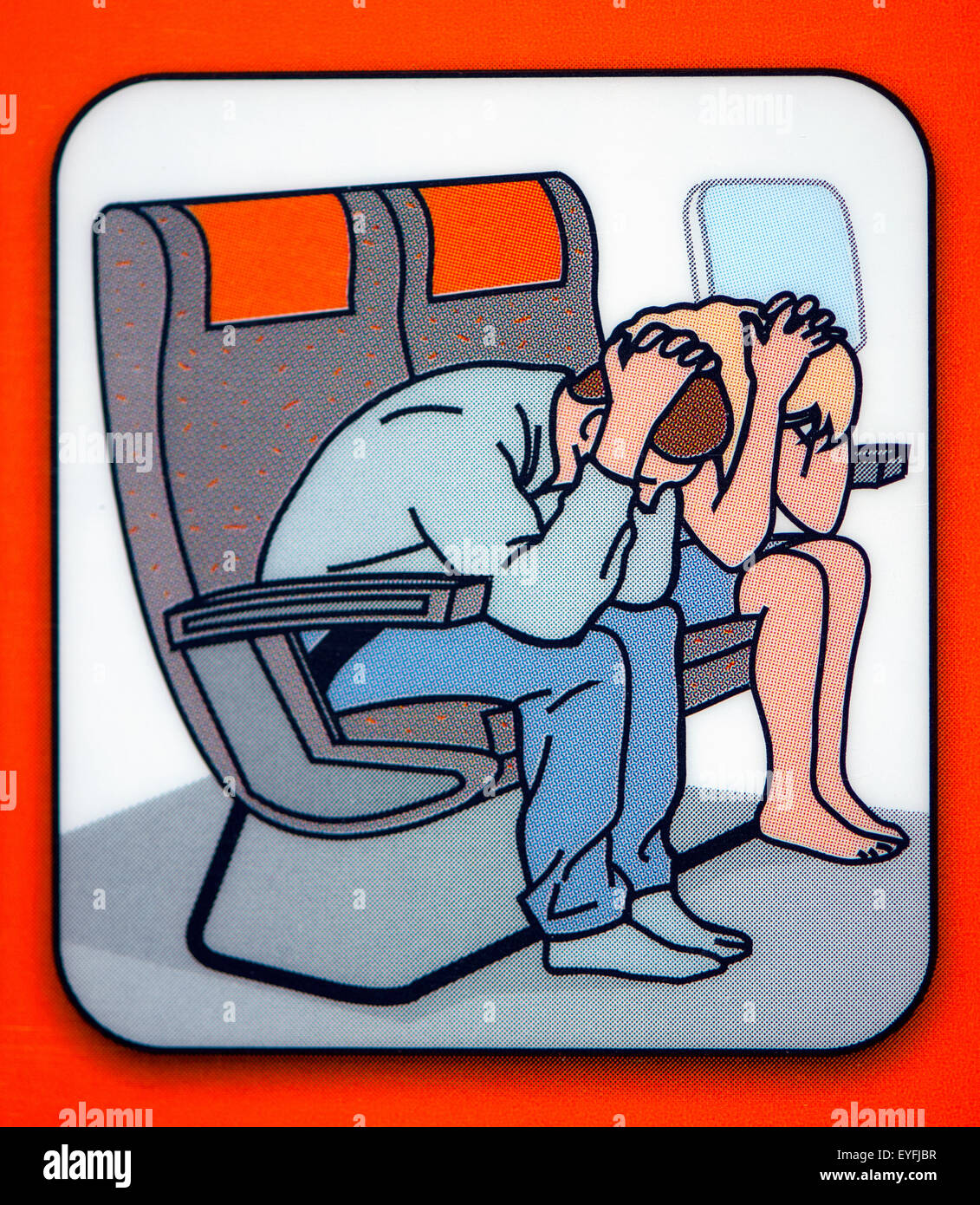 Close-up of the brace position from an Easyjet passenger safety card. Stock Photo