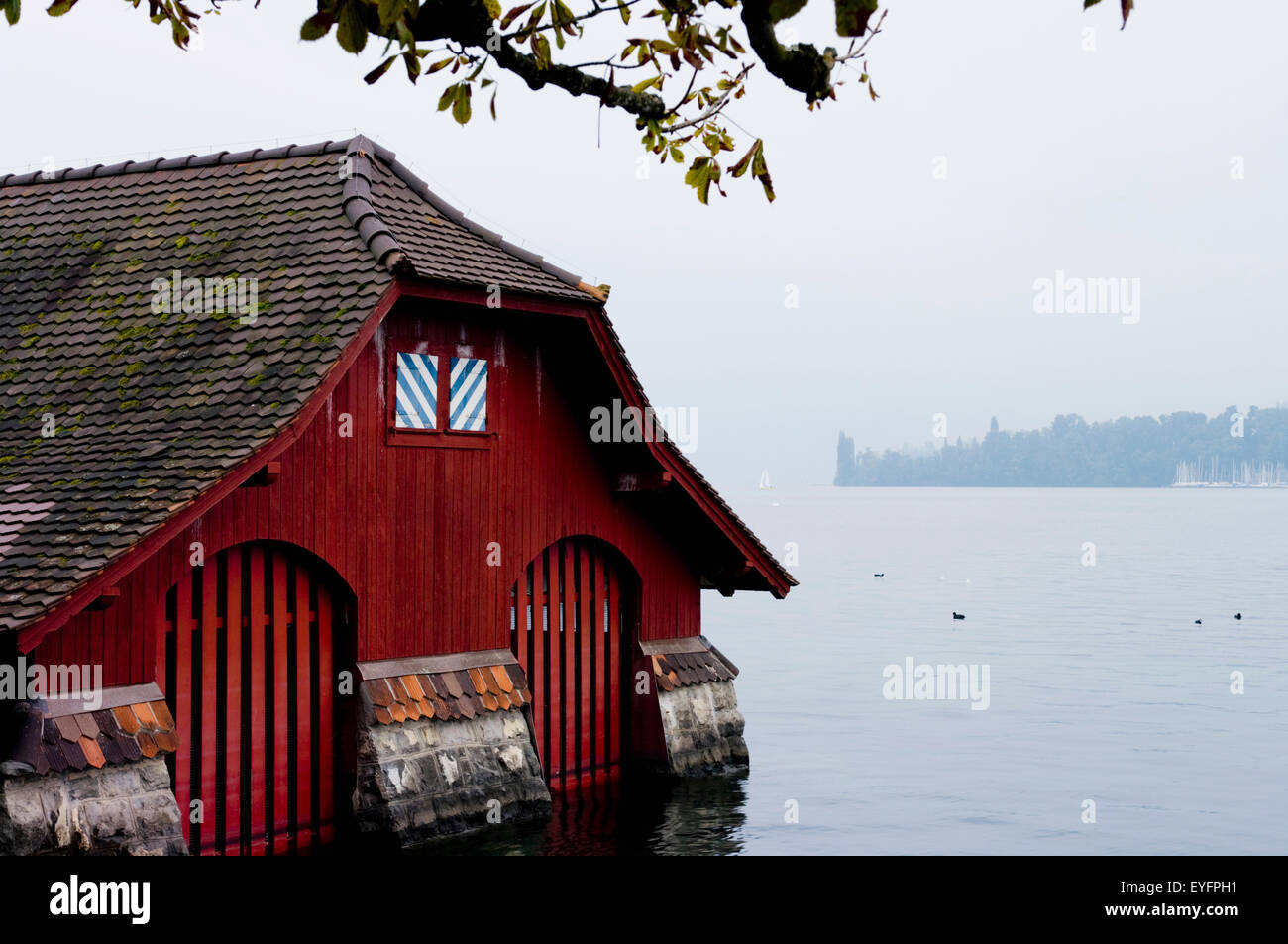 Boathouse On Lake, Lucerne, Switzerland Stock Photo Alamy