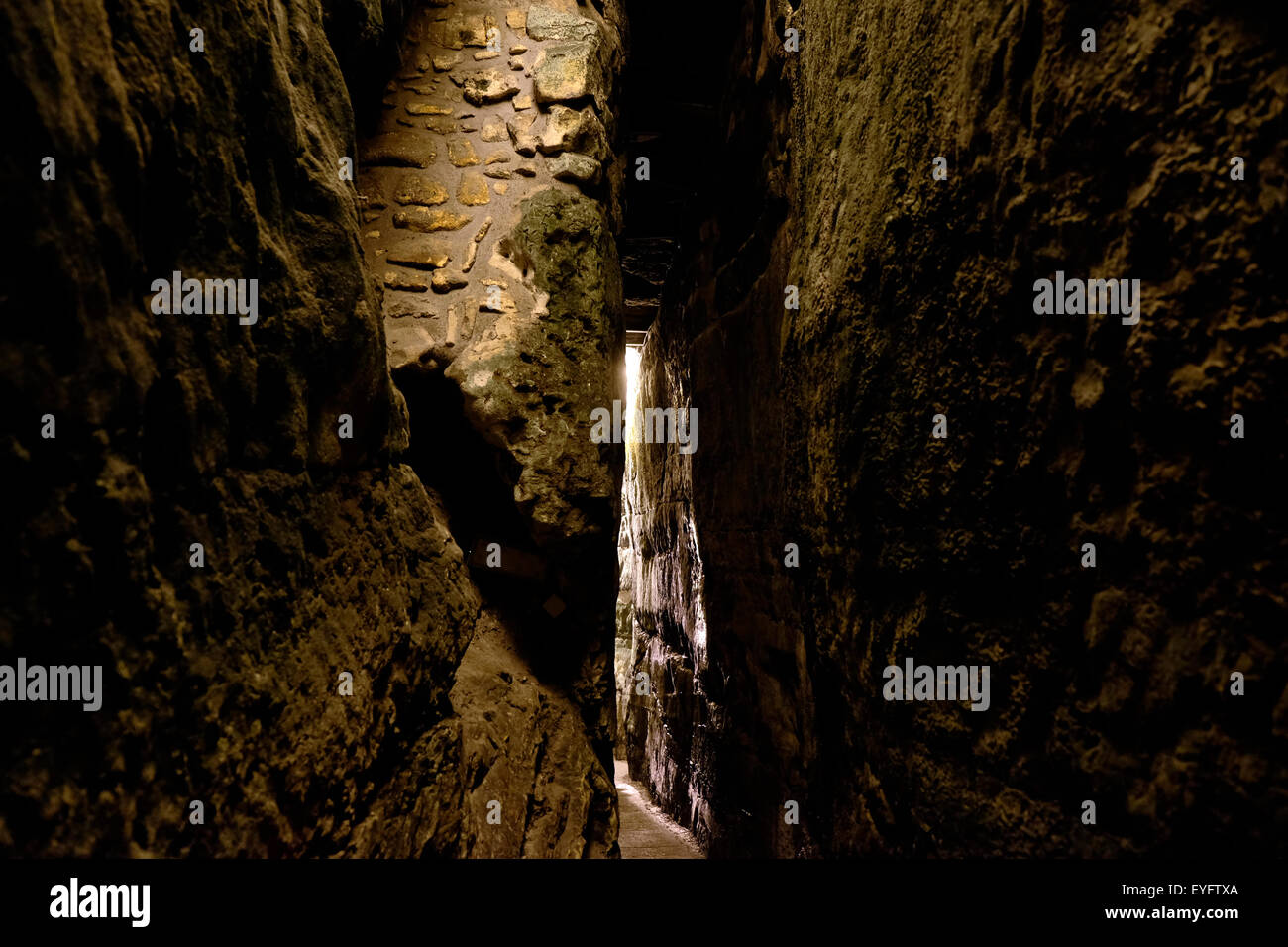 Narrow passage at the underground Western Wall tunnels under the Muslim