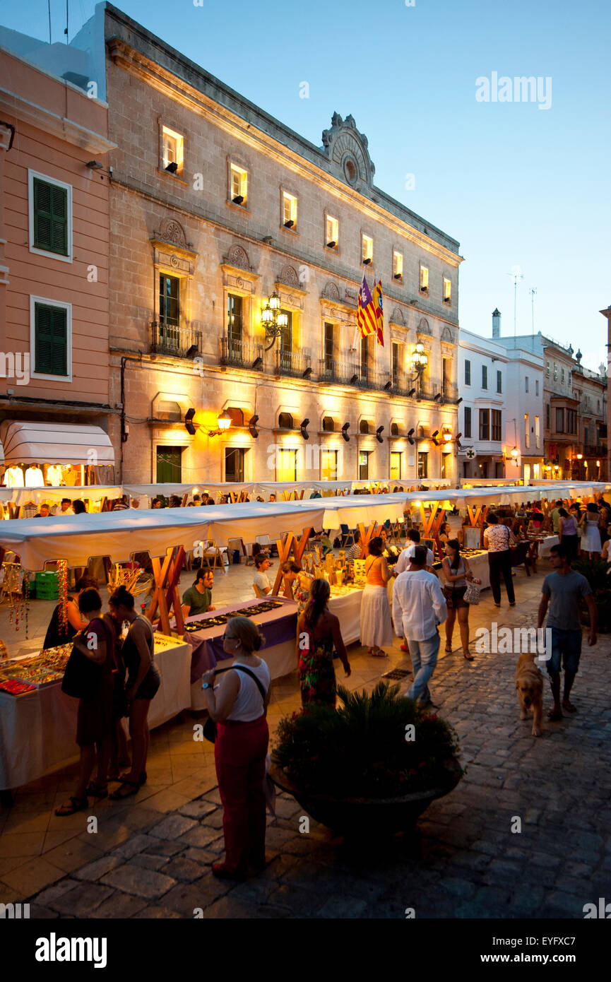 Arts And Crafts Market In Placa De La Catedral In Ciutadella At Night