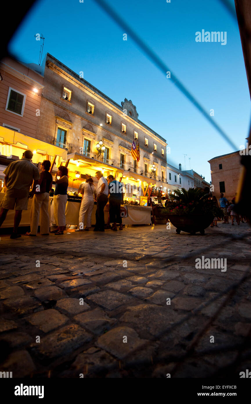 Arts And Crafts Market In Placa De La Catedral In Ciutadella At Night