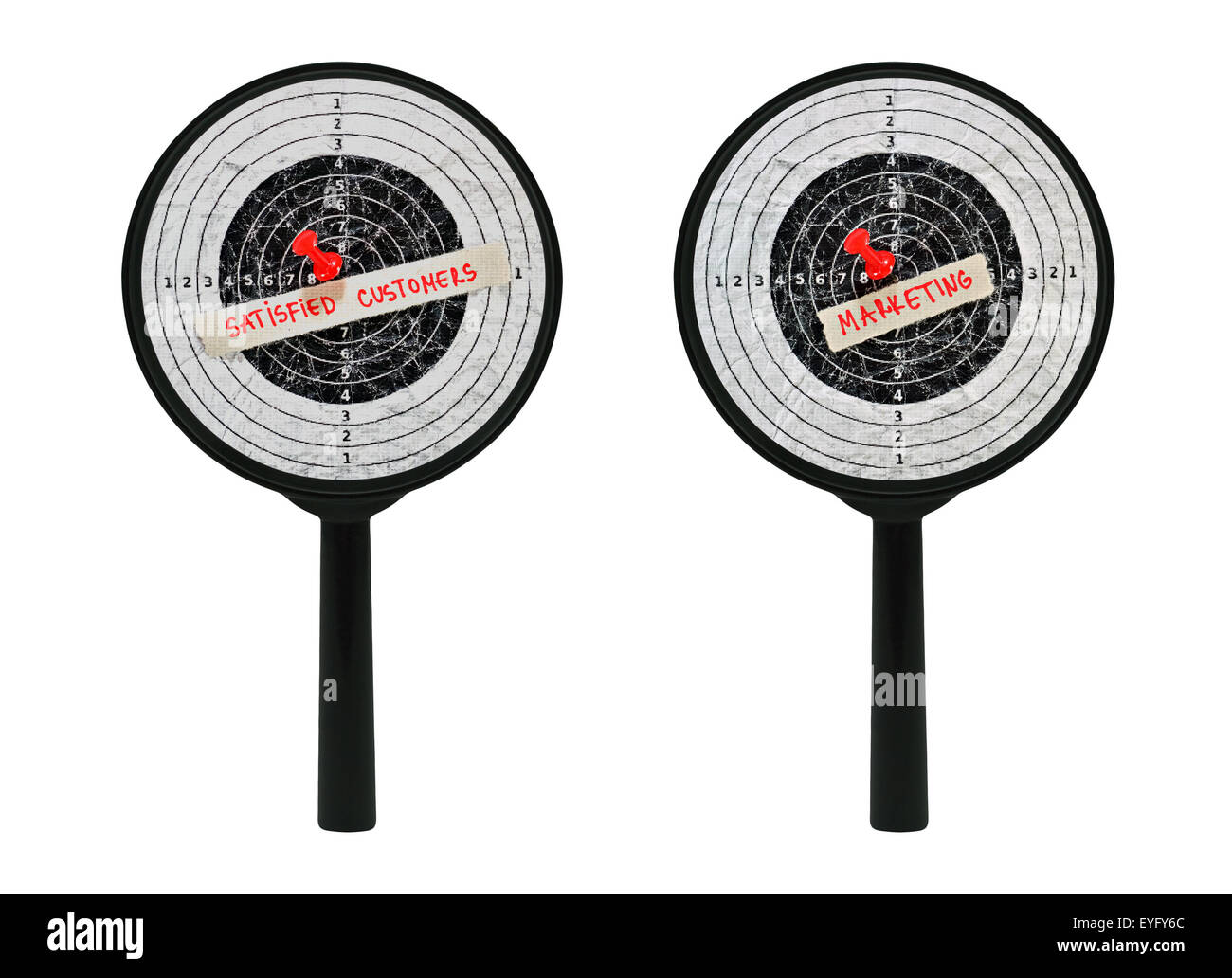 Two magnifiers in concept about success in business and increasing the