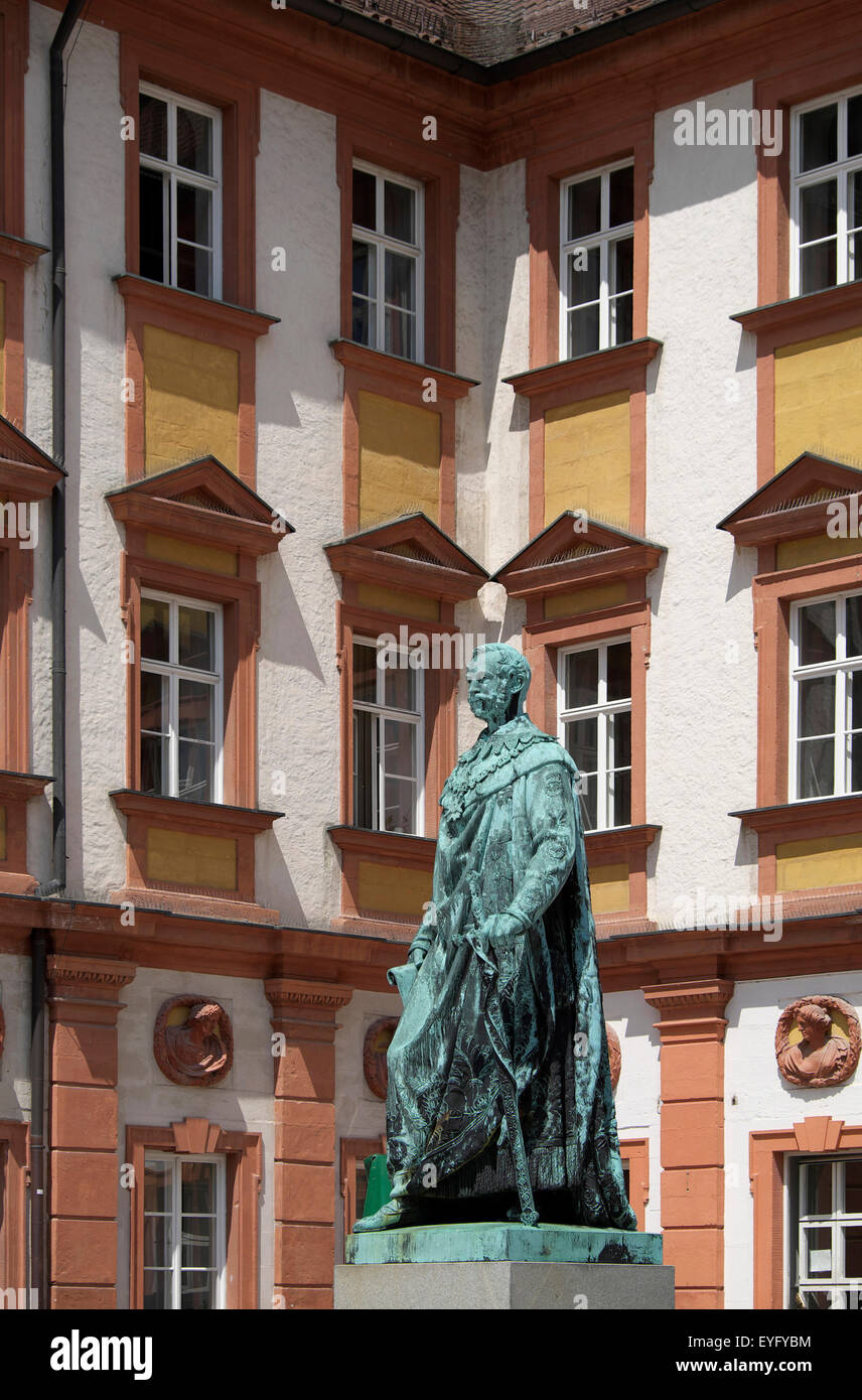 Statue of Maximilian II. King of Bavaria, Altes Schloss or Old Castle, Bayreuth, Upper Franconia, Bavaria, Germany Stock Photo