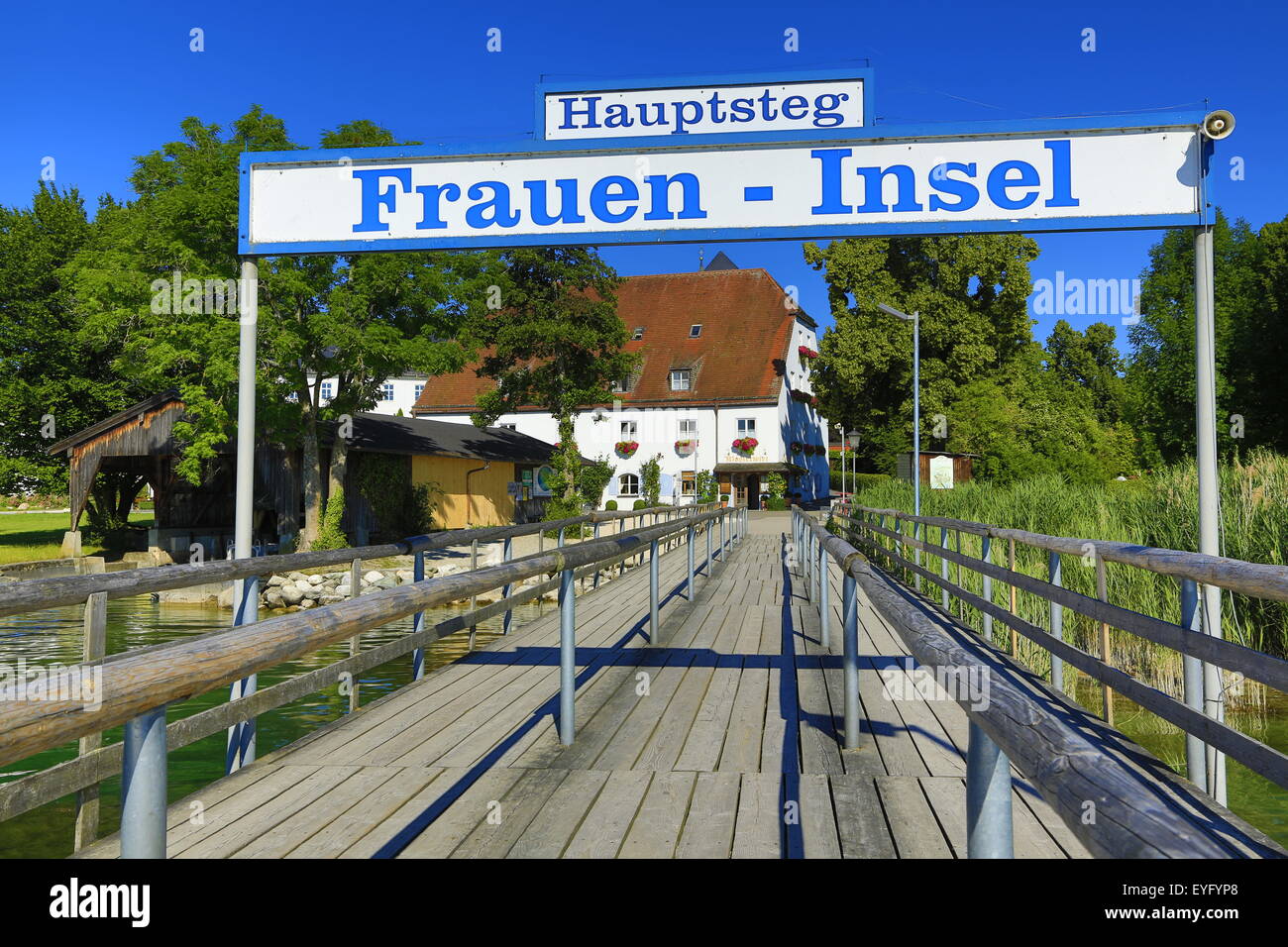 Jetty, Fraueninsel island, Chiemsee, Upper Bavaria, Bavaria, Germany Stock Photo