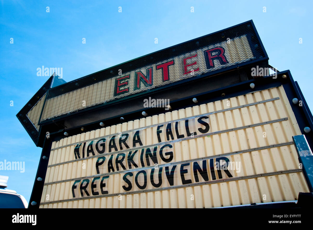 Niagara Falls Parking Entrance Sign, Ontario And New York Border