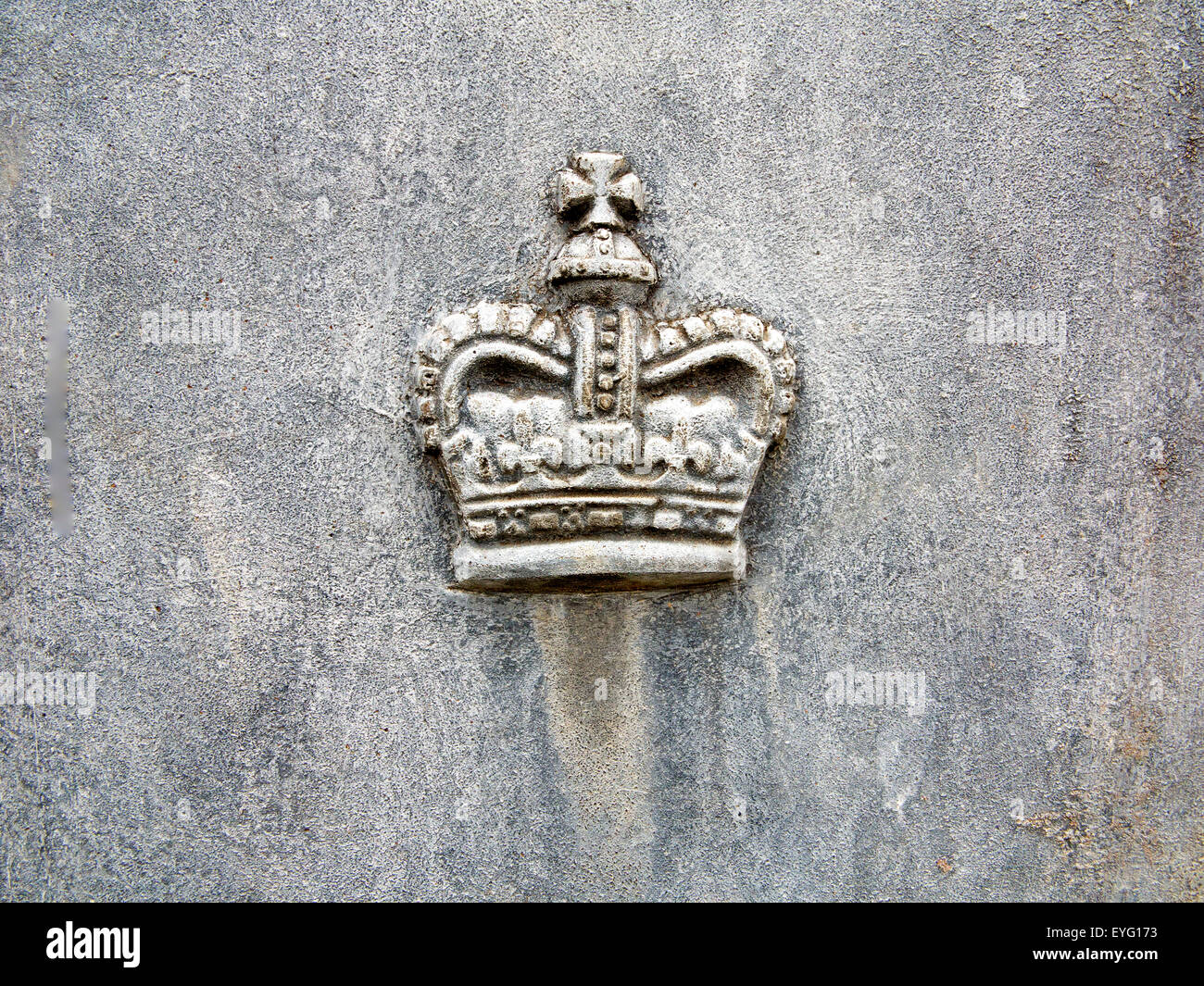 A Royal Crown motif cast in lead on the side of a lead planter Stock Photo