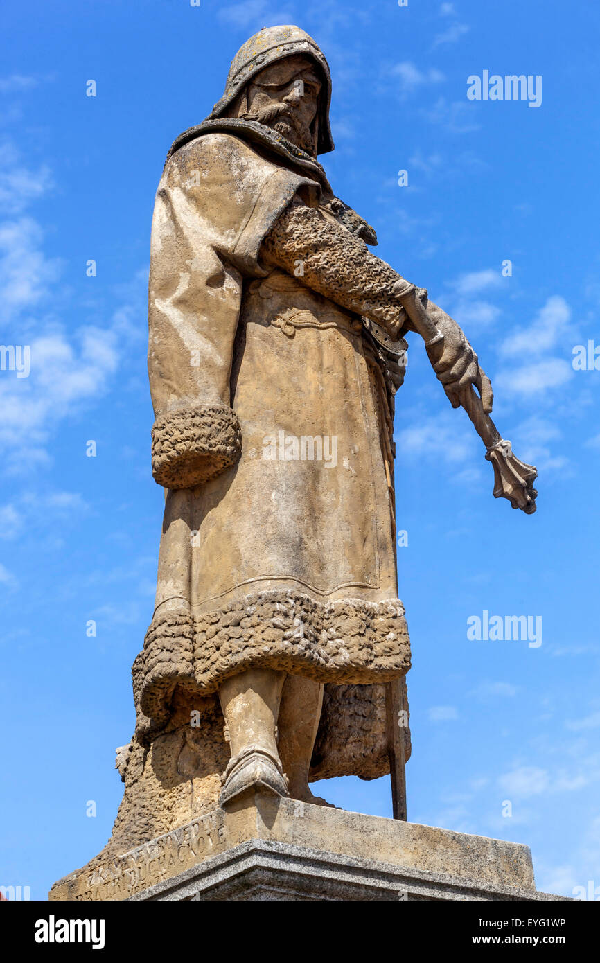 The statue of Jan Zizka, Hussite leader Tabor - the city of  Hussites, South Bohemia, Czech Republic Stock Photo
