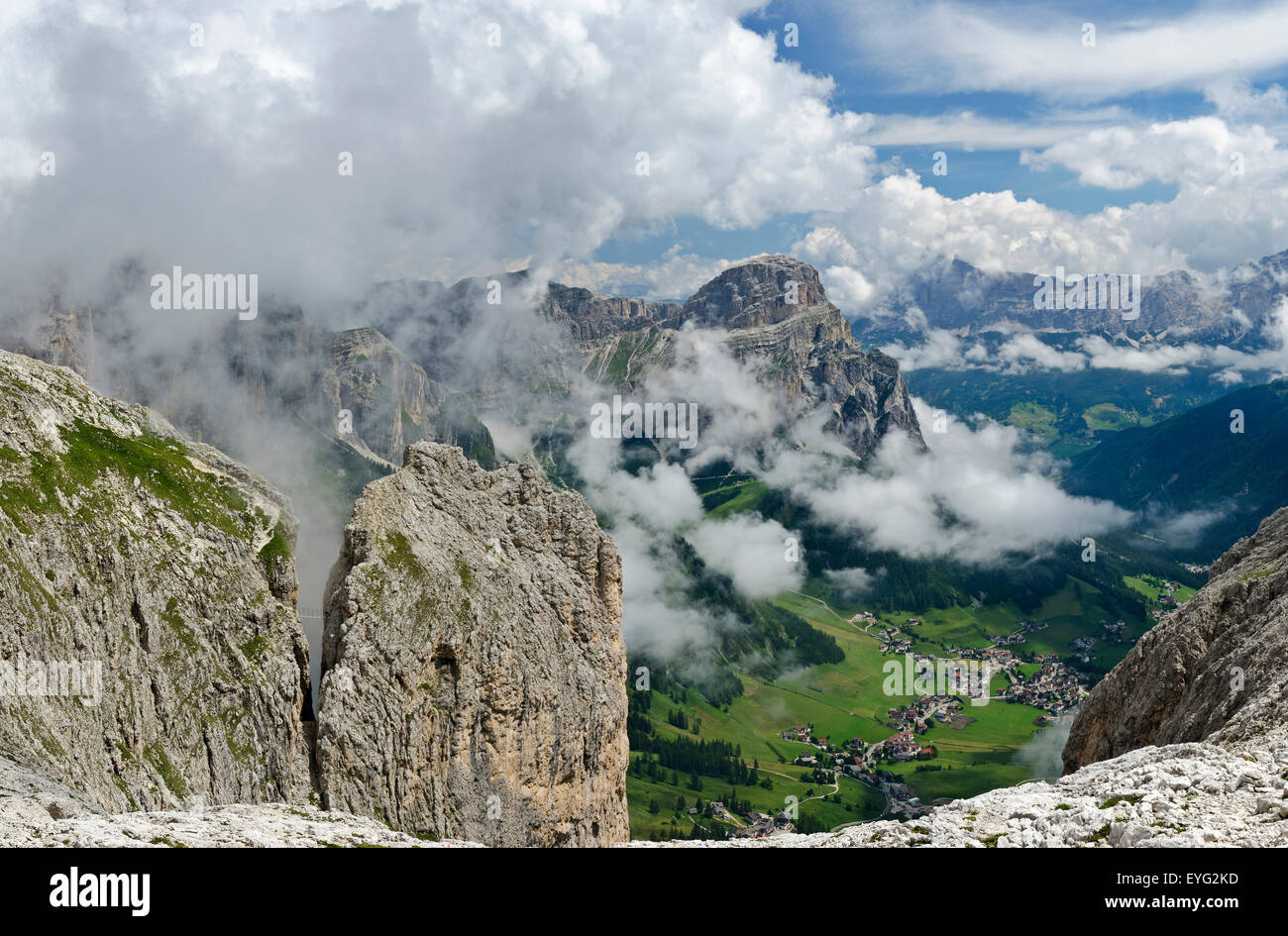 Italy Dolomites rope bridge via ferrata Tridentinabetween Exner rock