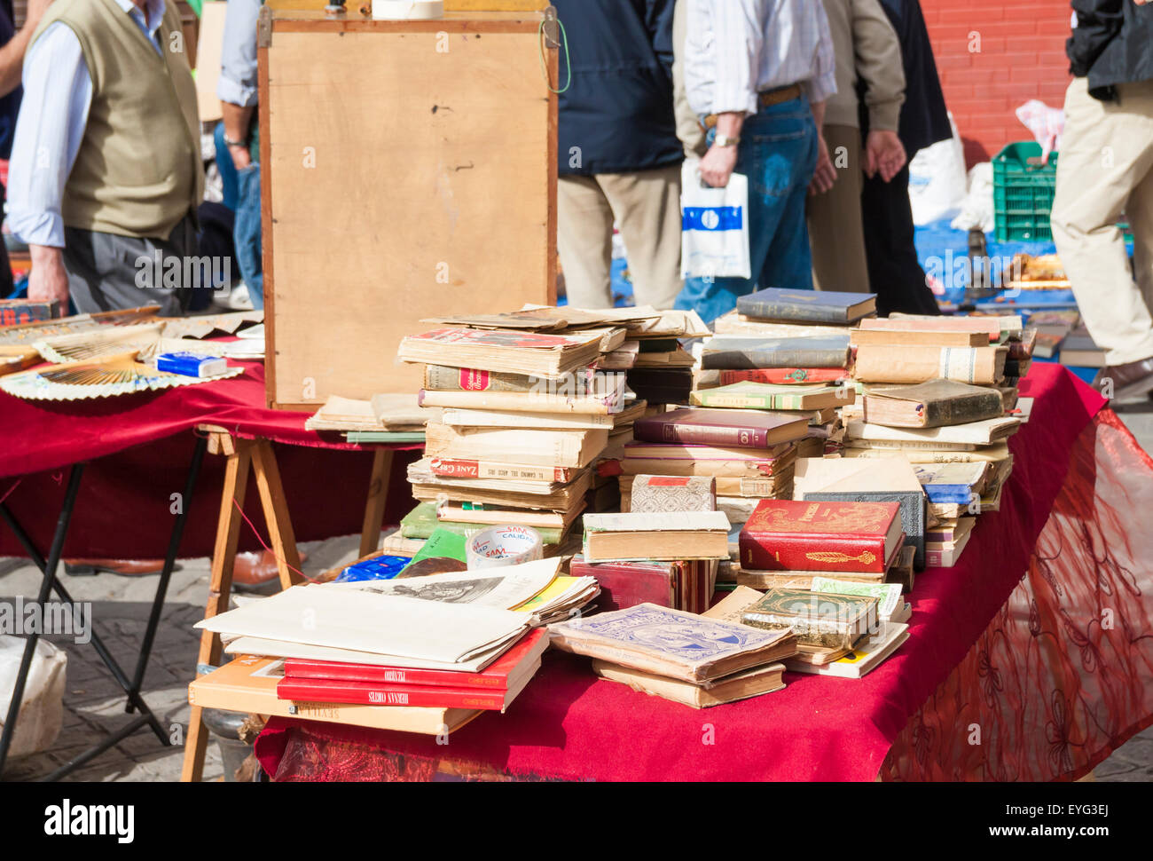 Secondhand books on famous street Flea market in Calle Feria in Seville, Spain Stock Photo