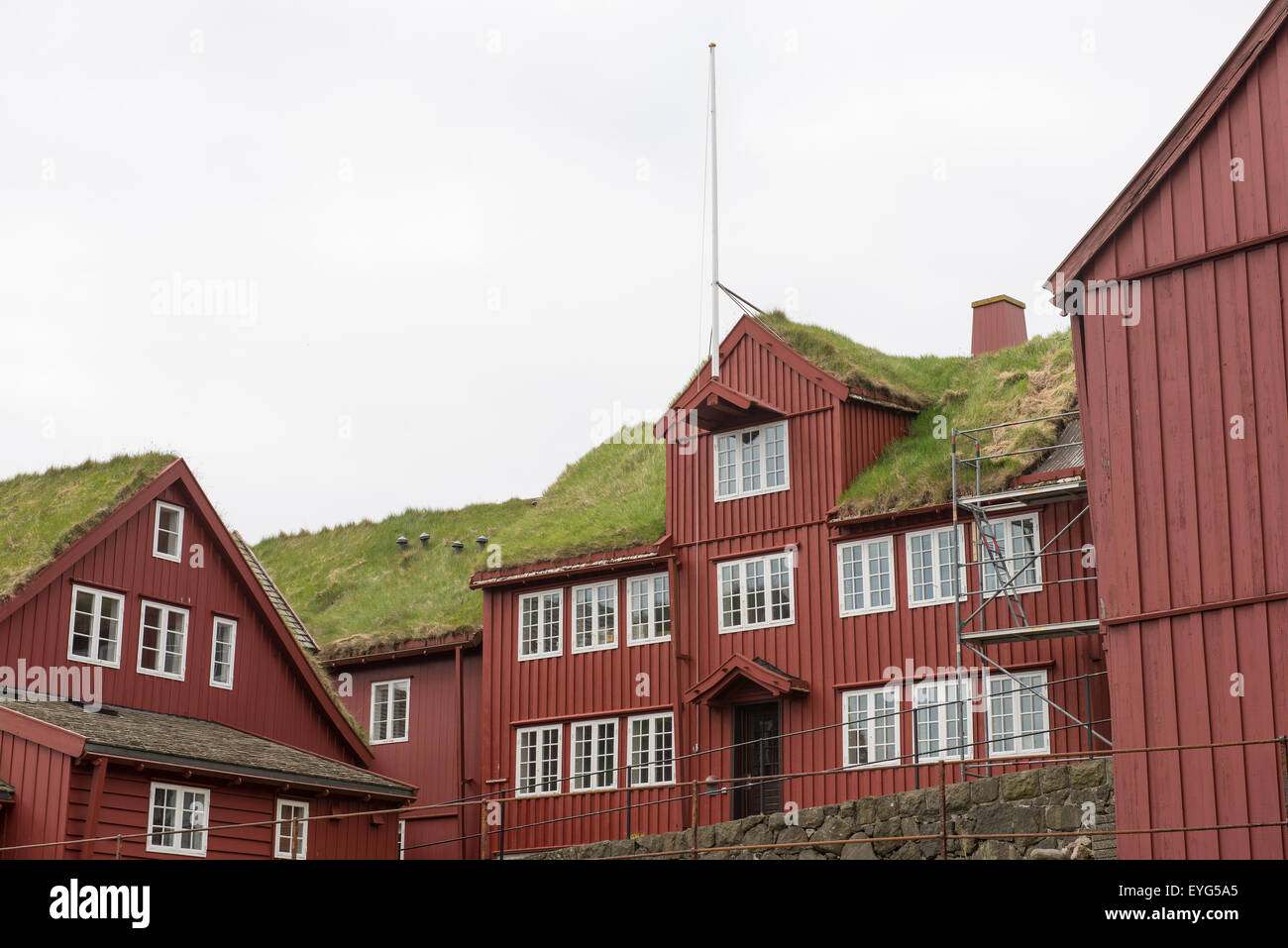 Tinganes, the old town of Torshavn with red old wooden houses Stock Photo