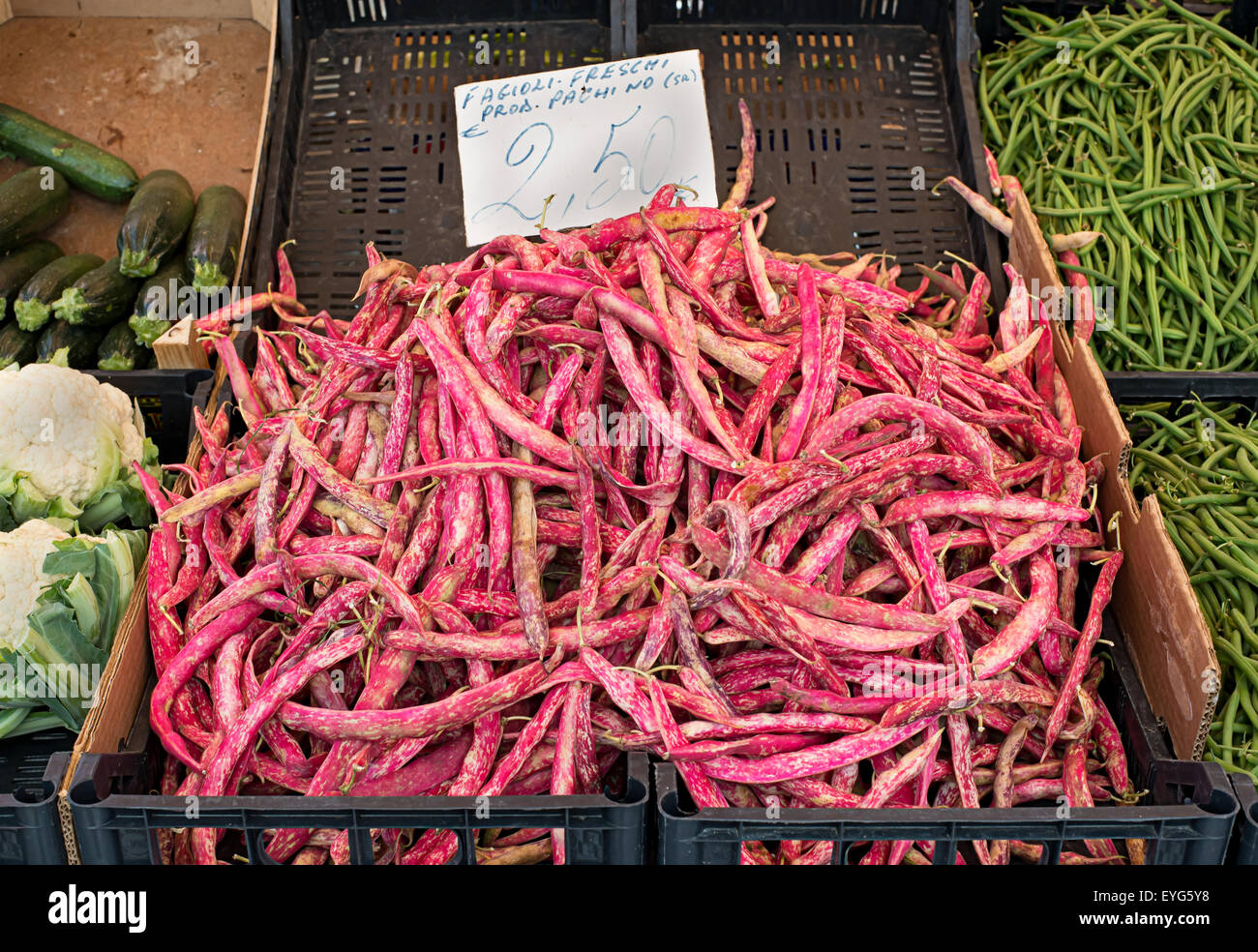 Red shell beans in a italian market. Stock Photo