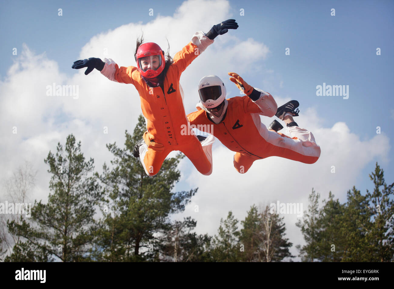 Zoe Griffin takes to the skies at the Aerodium, Sigulda Town, Latvia. Stock Photo