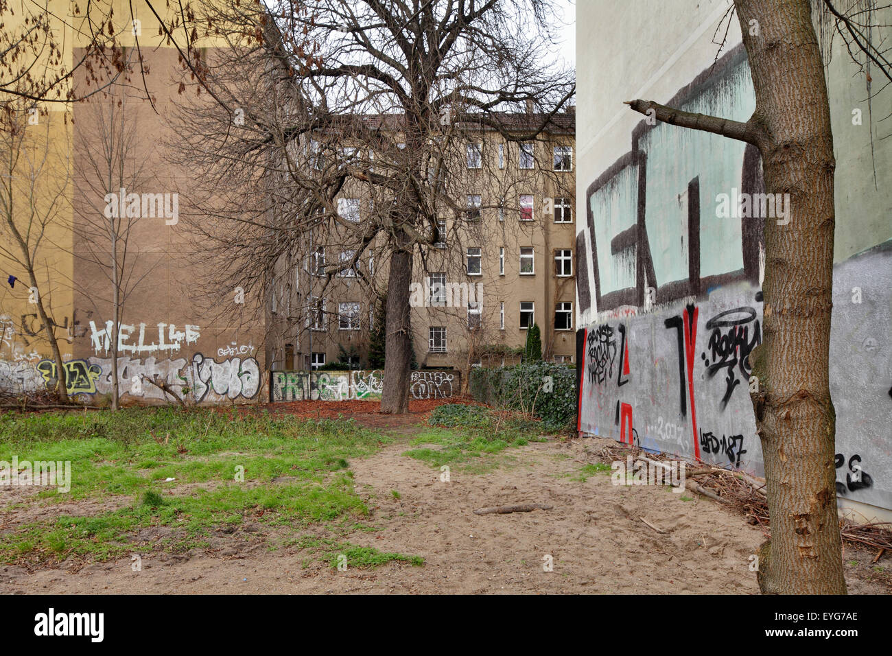 Berlin, Germany, vacant corner lot in BerlinFriedrichshain Stock Photo