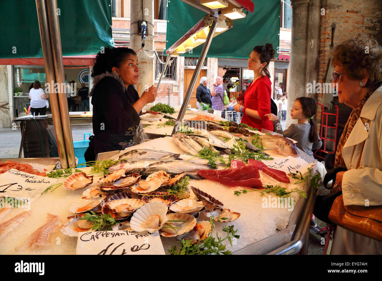 Rialto fish market, Seafood market Venice, Italy Stock Photo