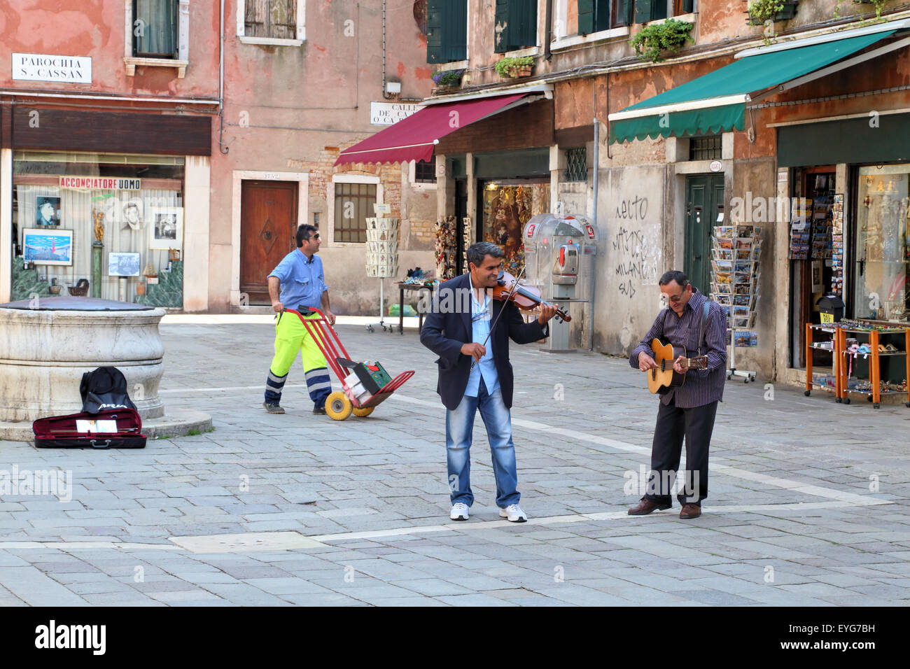 Street musicians at Campo San Cassian Stock Photo