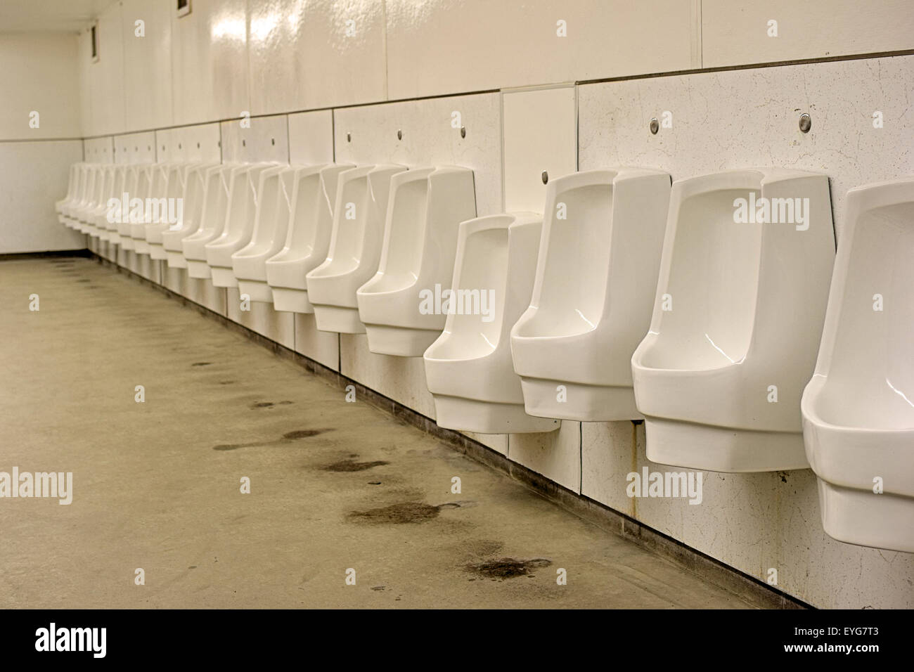 Urinals in the mens public restroom at the Tanglewood Music festival in Lenox, Massachusetts Stock Photo