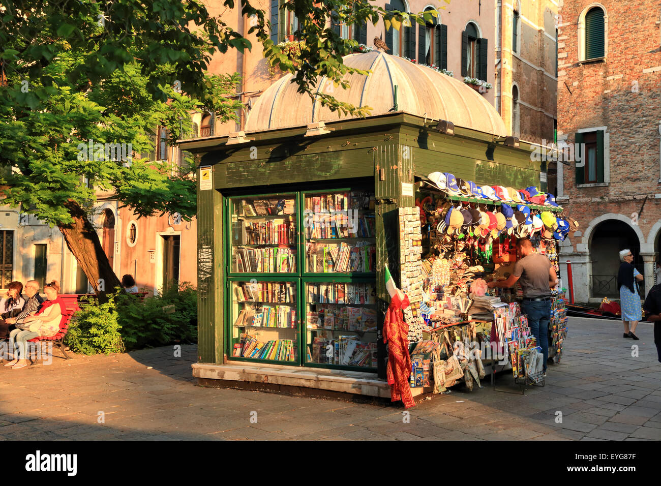 Newspaper kiosk in Venice, Campo dei Santi Apostoli Stock Photo