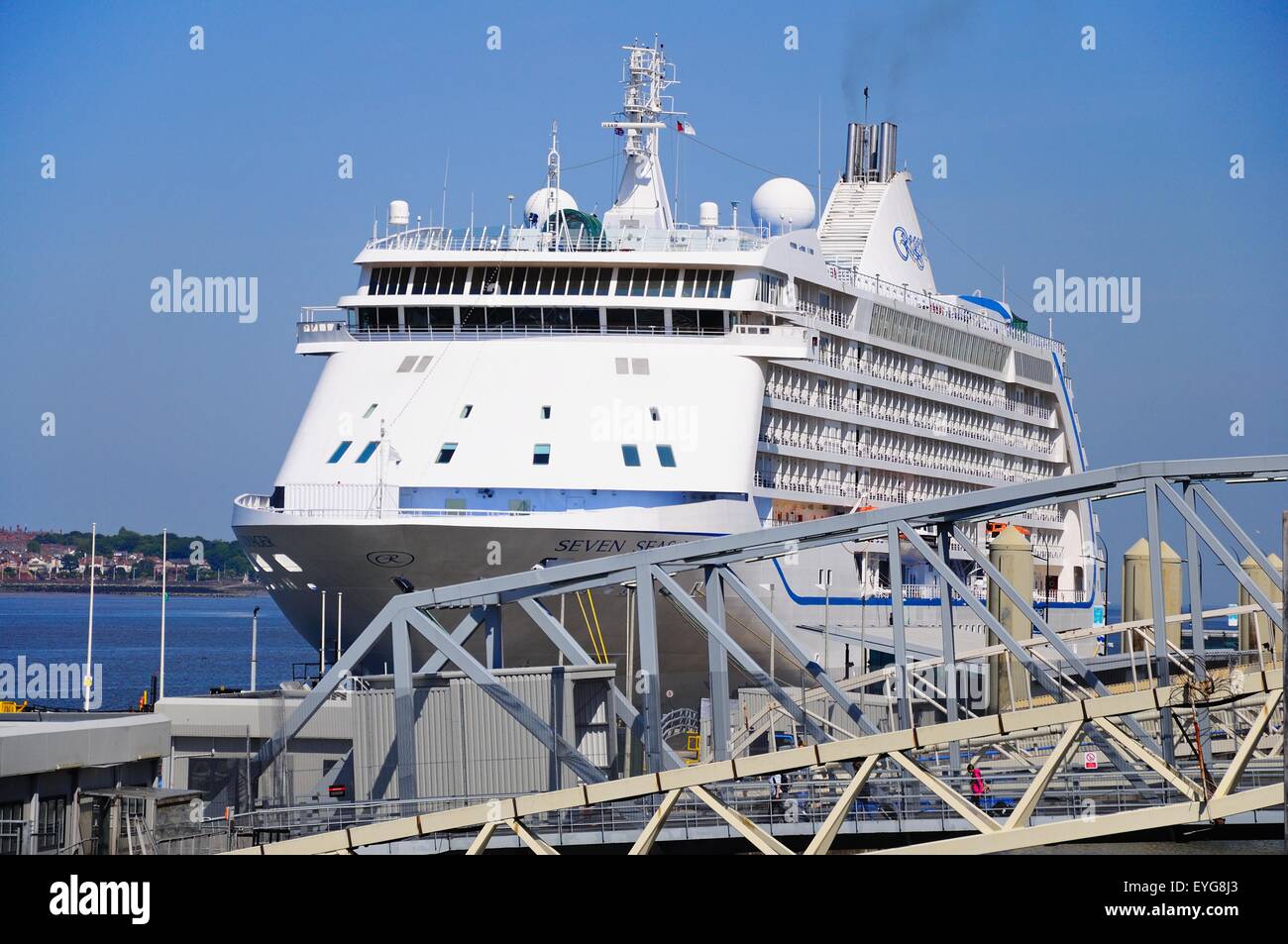 Seven Seas Voyager Cruise Ship at Liverpool Cruise Terminal, Liverpool, Merseyside, England, UK, Western Europe. Stock Photo