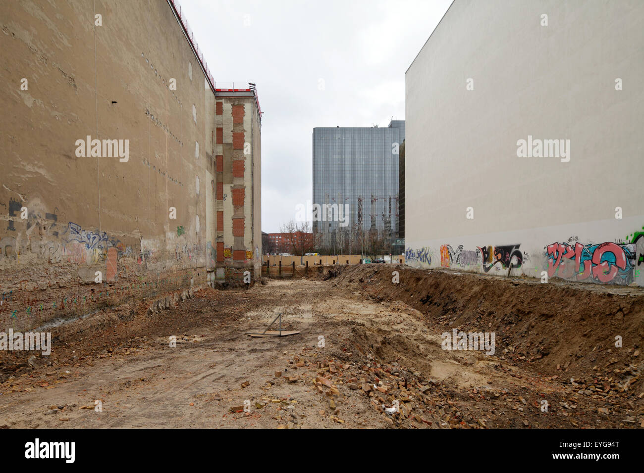 Berlin, Germany, vacant lot between Krause Street and Schuetzenstrasse ...