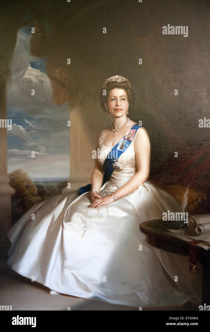 Portrait of Queen Elizabeth II in the Council House, Nottingham England UK Stock Photo