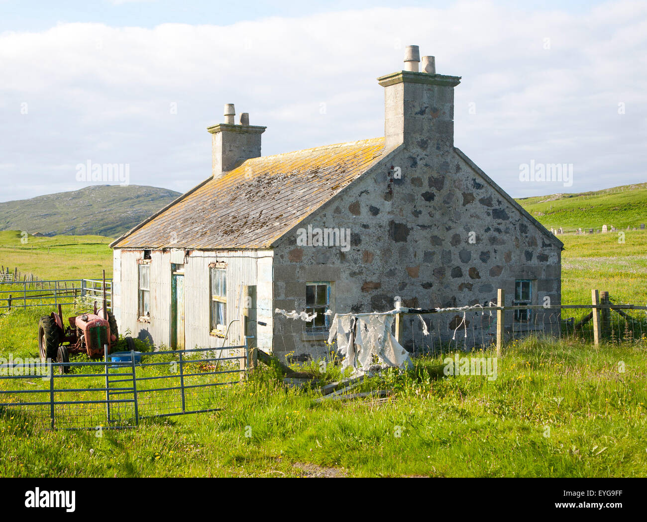 Croft house on Vatersay island, Barra, Outer Hebrides, Scotland, UK Stock Photo