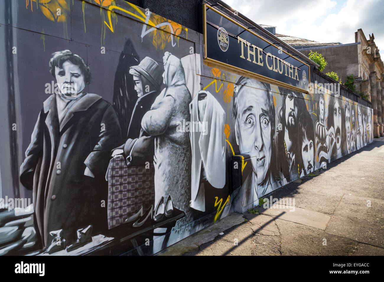 The Clutha Bar Mural featuring various Glasgow Characters Scotland UK Stock Photo