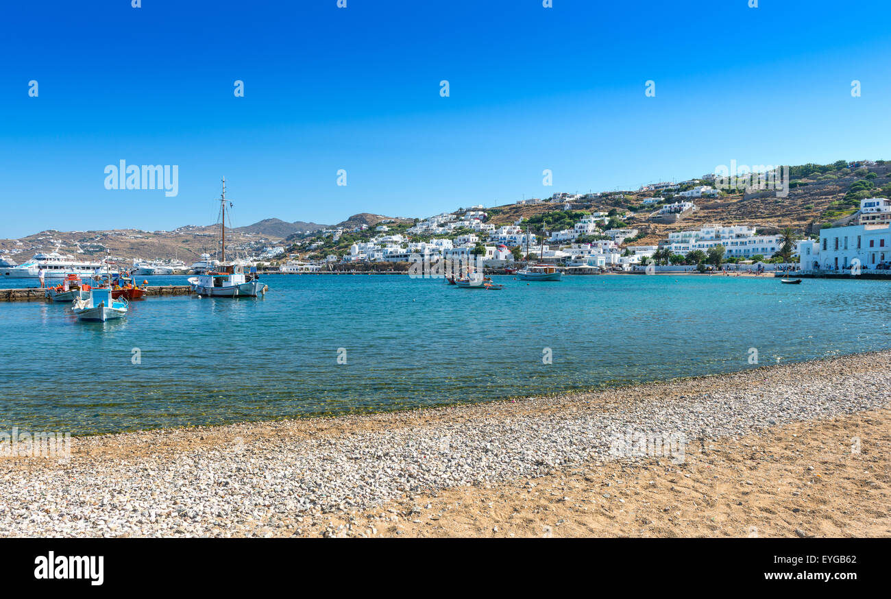 Old Town Harbor, Mykonos Island Greece Stock Photo
