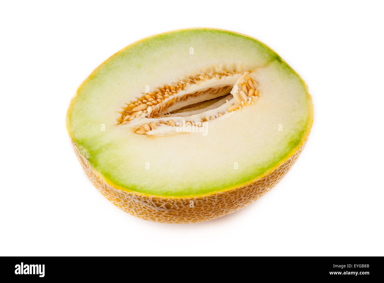 melon cut in half on white background Stock Photo