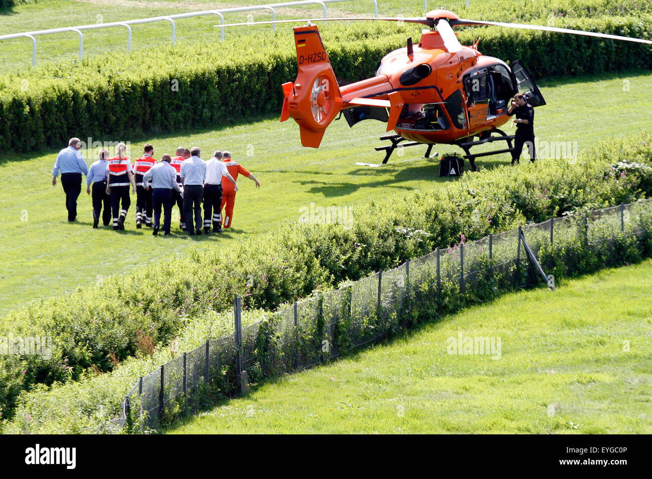 Hamburg, Germany, injured person is carried to a rescue helicopter Stock Photo