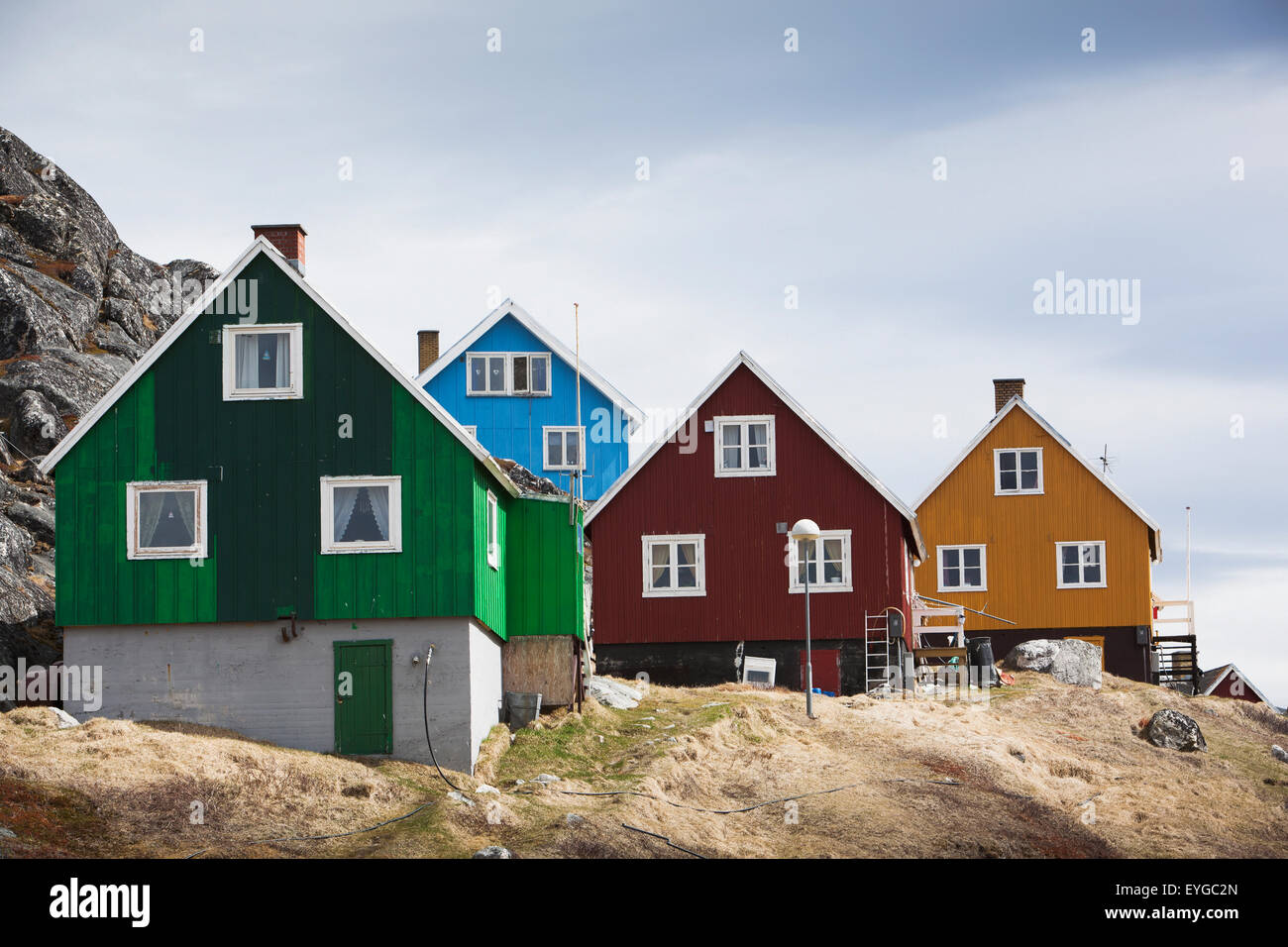 Greenland, Houses; Paamiut Stock Photo