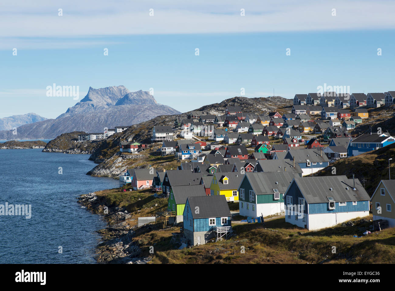 Greenland, View of fjord shoreline; Nuuk Stock Photo