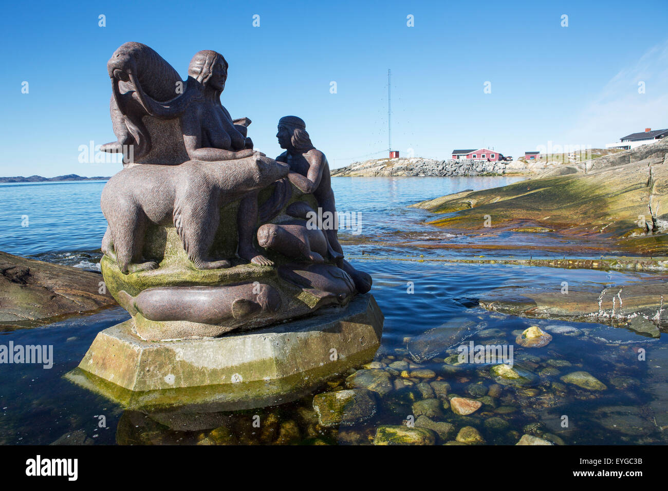 Greenland, Statue of Arnakuagsak in harbour; Nuuk Stock Photo Alamy