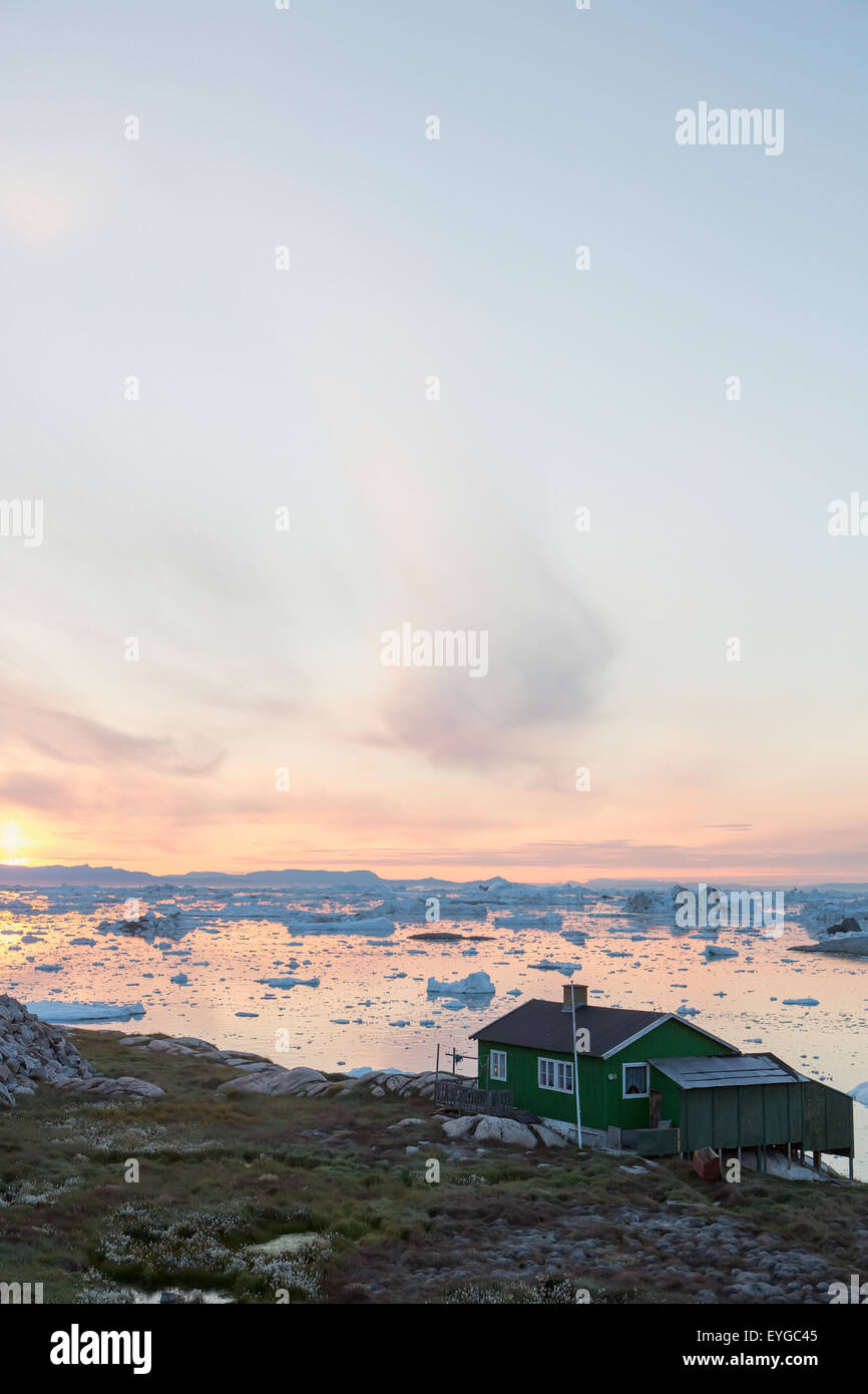 Greenland, Icefjord; Ilulissat, Unesco World Heritage Site, Colorful houses on west coast of Greenland Stock Photo