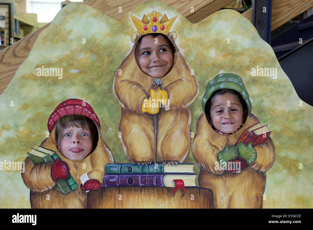 Punxsutawney, United States, children put their heads through a photo wall Stock Photo