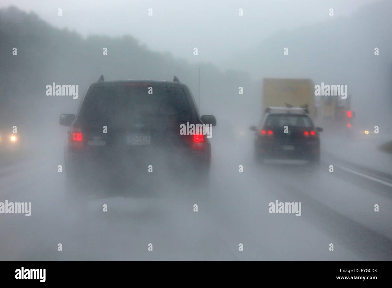 Charlotte, USA, symbol photo, poor visibility on the highway in the rain Stock Photo